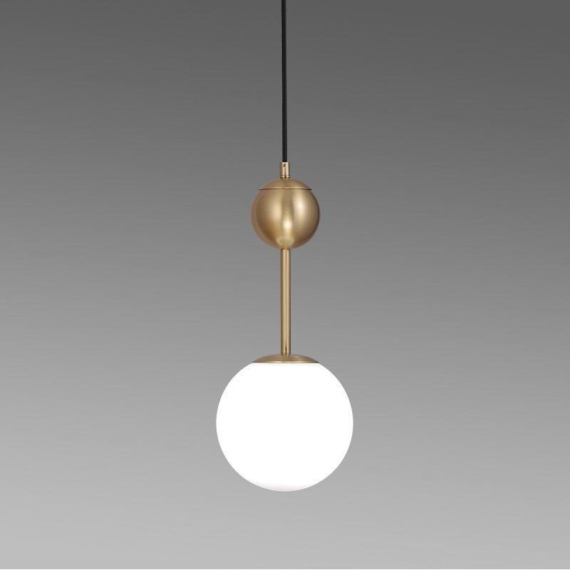 Simple Brass Bedroom Pendant Light with Milk Glass Shade