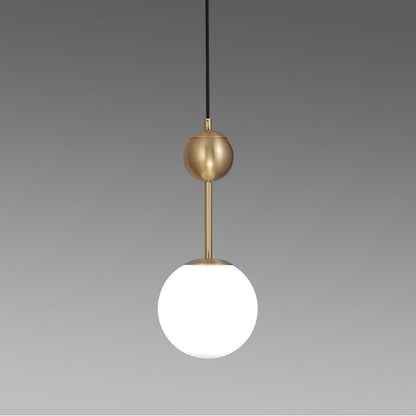 Simple Brass Bedroom Pendant Light with Milk Glass Shade