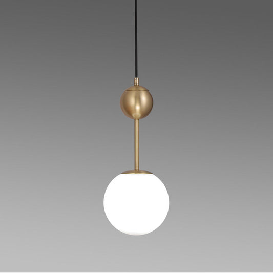 Simple Brass Bedroom Pendant Light with Milk Glass Shade