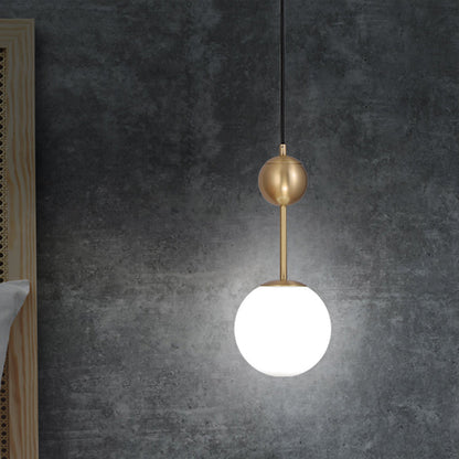 Simple Brass Bedroom Pendant Light with Milk Glass Shade