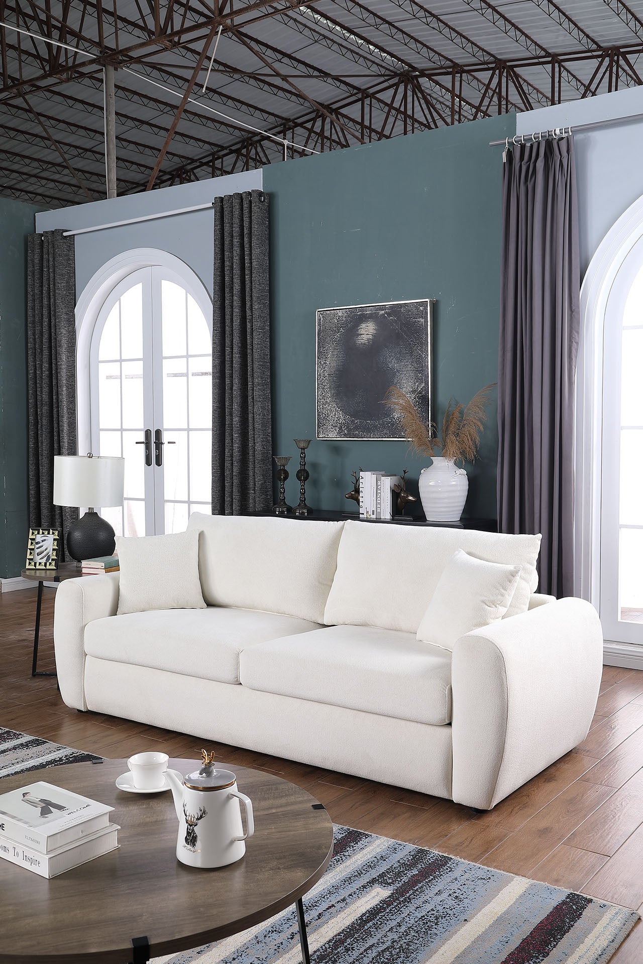 Beige Compressed Sofa Chenille Fiber Foam
