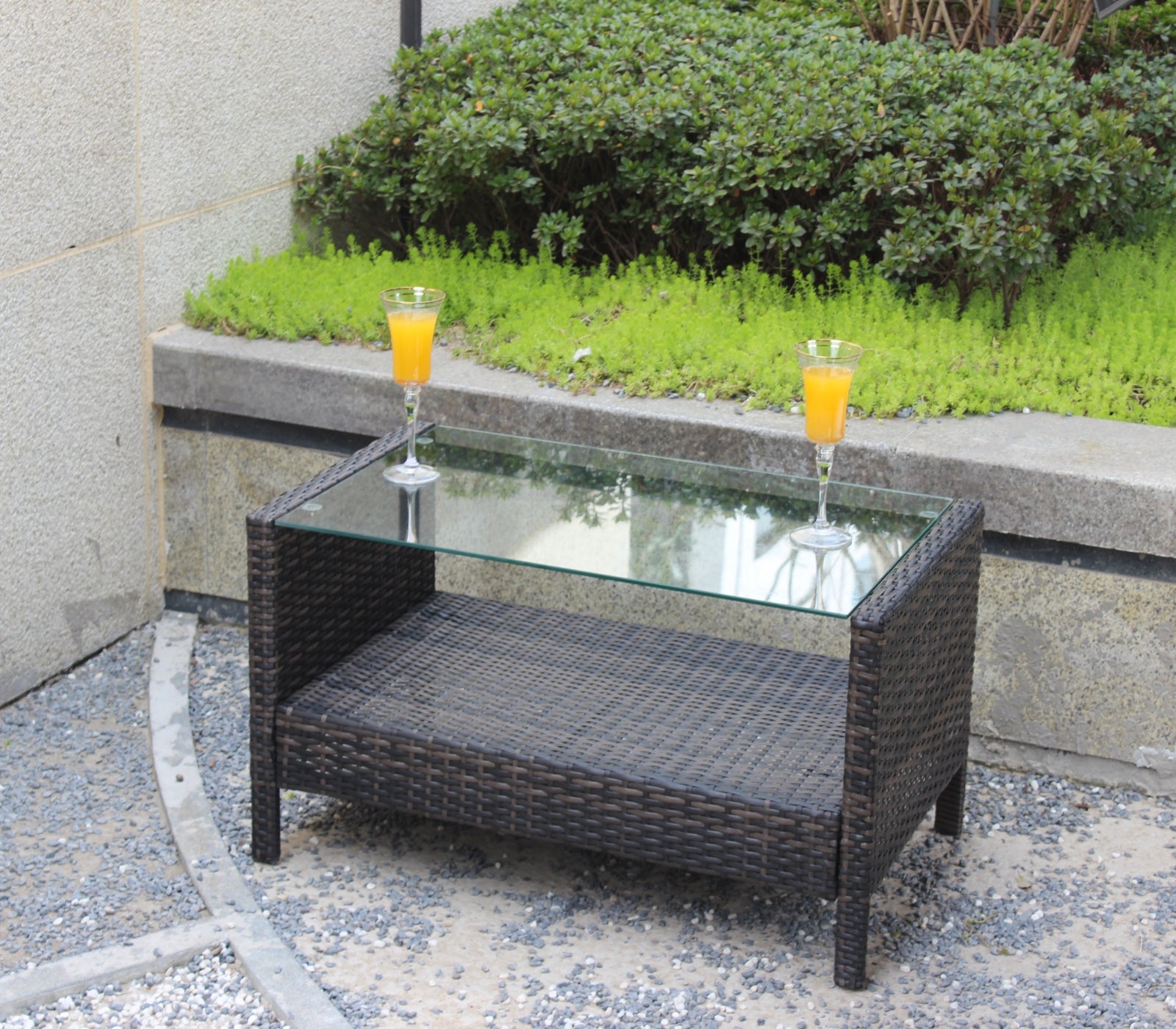 Brown Iron Coffee Table Tempered Glass Patio