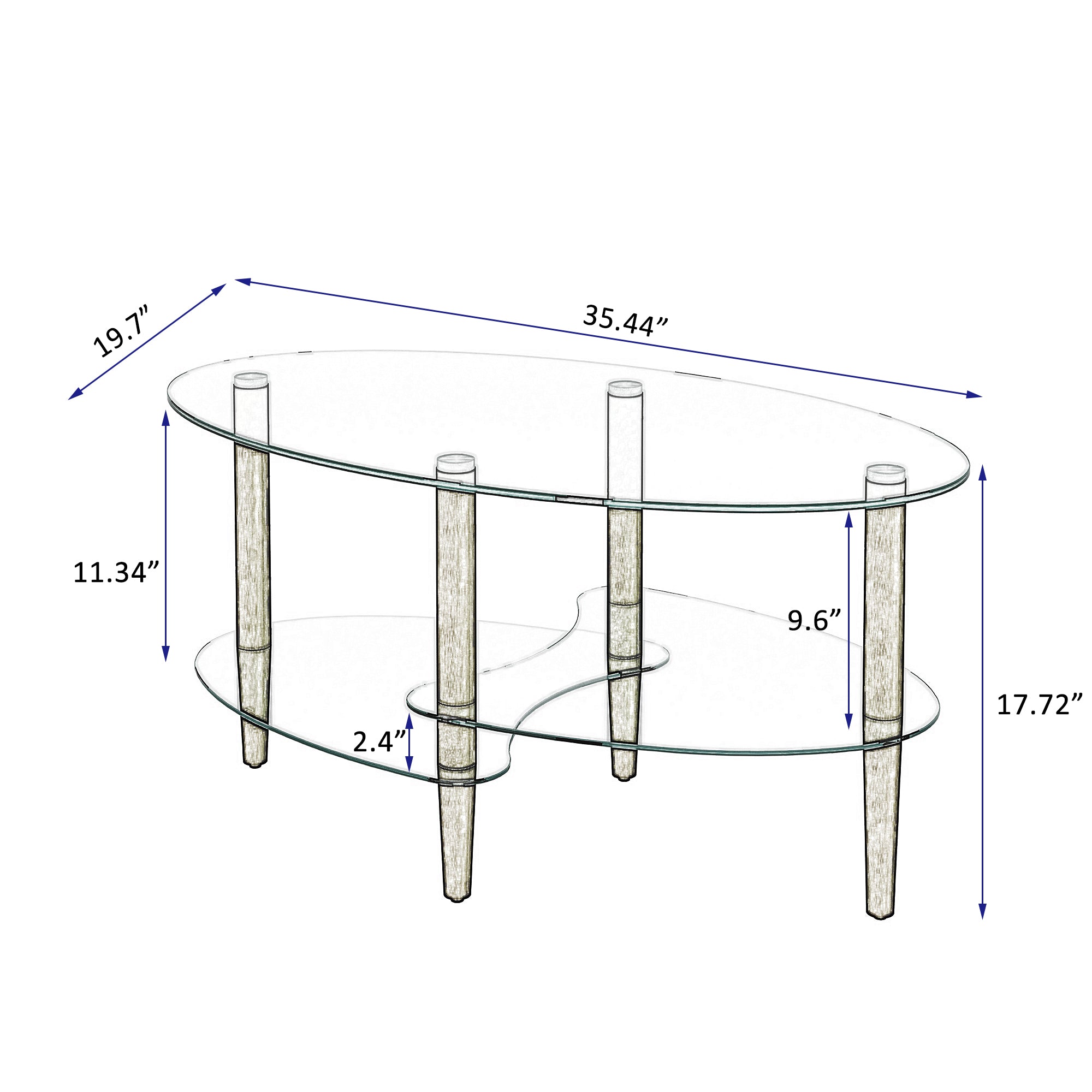Glass Oval Coffee Table Clear Wood Legs