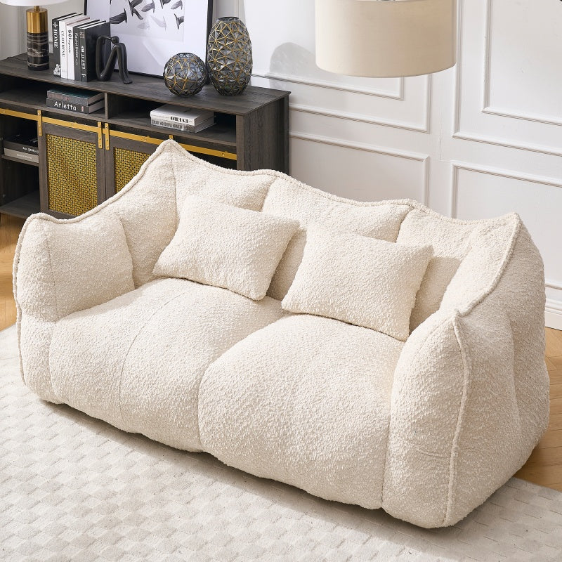 Sofá-Cama de Habichuelas de Peluche Comprimido - Relleno de Espuma de Alta Resiliencia, Silla de Salón de Boucle Ultra Suave para Una o Dos Personas, Asiento Acogedor para la Sala de Estar para Leer, Jugar y Relajarse, Ahorro de Espacio por Vacío
