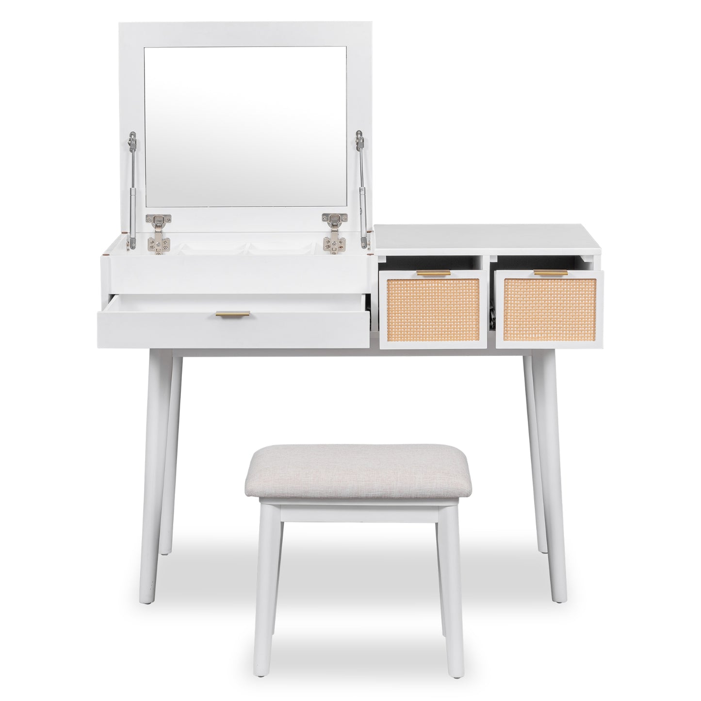 43.3 Wood Makeup Vanity Set With Flip-Top Mirror, Stool   3 Drawers