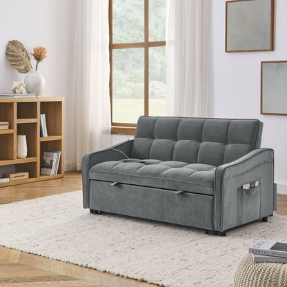 Loveseat Sofa Bed Pull-out, Adjustable Back, Arm Pockets, TypeC & USB Charging