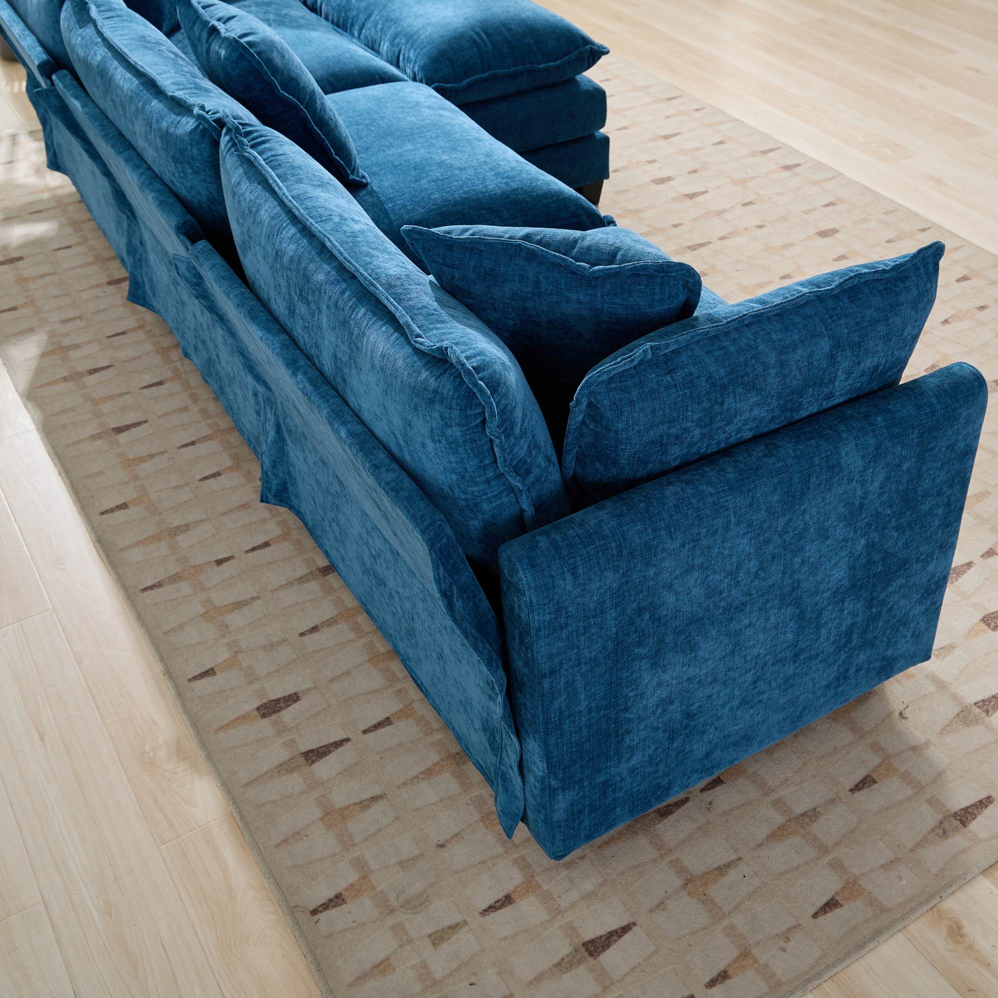 Blue Chenille Double Sofa