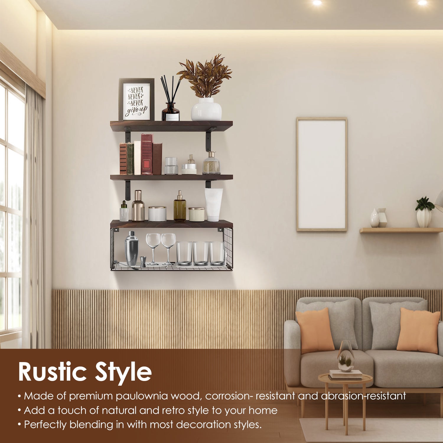 Estanterías Flotantes 2 en 1 Montadas en la Pared con Cesta de Almacenamiento Estanterías para Baño Estanterías sobre el Inodoro Estanterías de Madera para Dormitorio Sala de Estar Cocina Oficina Decoración de Pared para Plantas