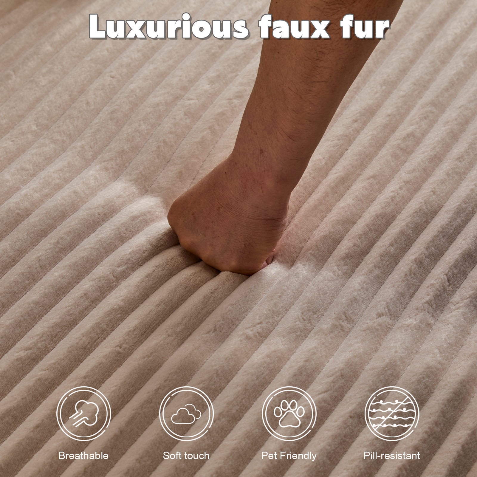 Silla Chaise Lounge Sobredimensionada Cómoda Nube, Sofá Moderno con Tapizado de Terciopelo Acanalado Mullido, Sofá Cama Día con 3 Cojines Decorativos y Reposabrazos Anchos para Sala de Estar, Sin Ensamblaje Requerido, Beige