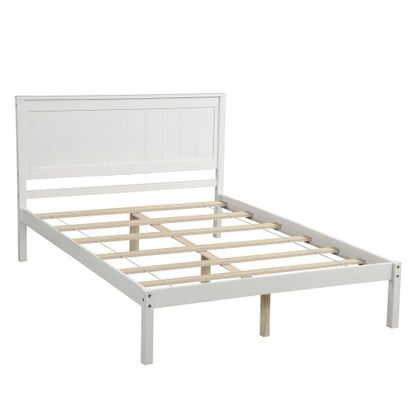 Platform Bed Frame With Headboard , Wood Slat Support , No Box Spring Needed ,Full,White