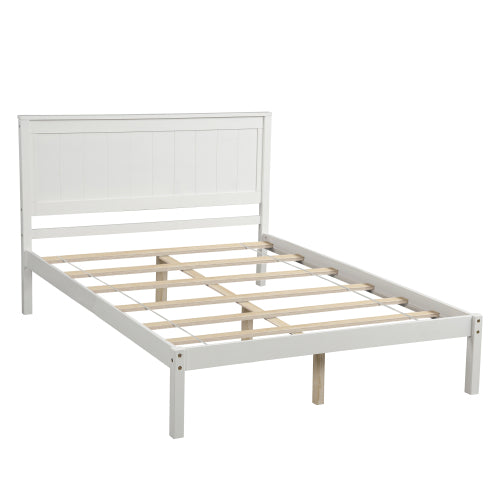 White Wood Platform Bed Pine Full Size No Box Spring