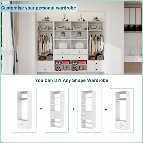 Closet Organizer System,Wall Mounted Closet Storage With  Drawers And Shelves Closet Storage For Bedroom,White