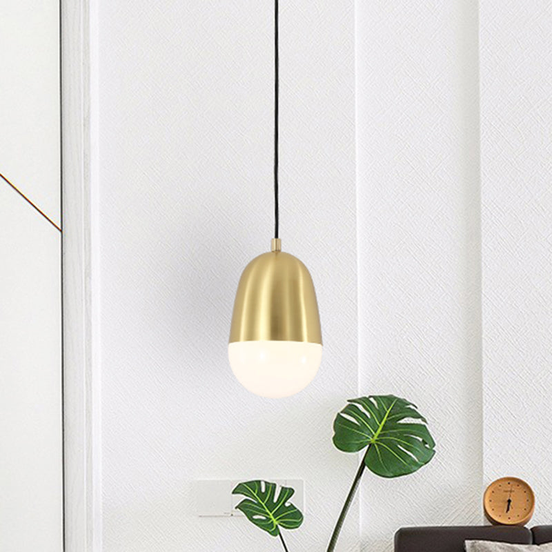 Minimalist Metal Pill Pendant Ceiling Light for Bedroom - Brass Finish