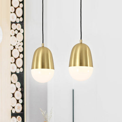 Minimalist Metal Pill Pendant Ceiling Light for Bedroom - Brass Finish