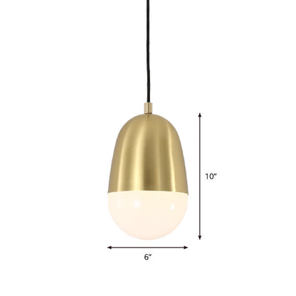 Minimalist Metal Pill Pendant Ceiling Light for Bedroom - Brass Finish