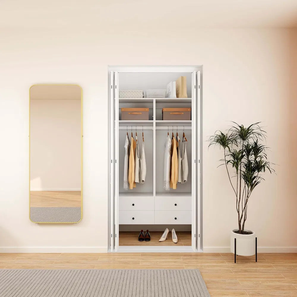 Sistema Organizador de Armario con Cajones, Organizadores y Almacenamiento para Armario Empotrado, Armario con Estanterías para Armario, Perchas de Ropa de Madera DIY para Colgar Ropa (47" A X 16" P X 71" Al)