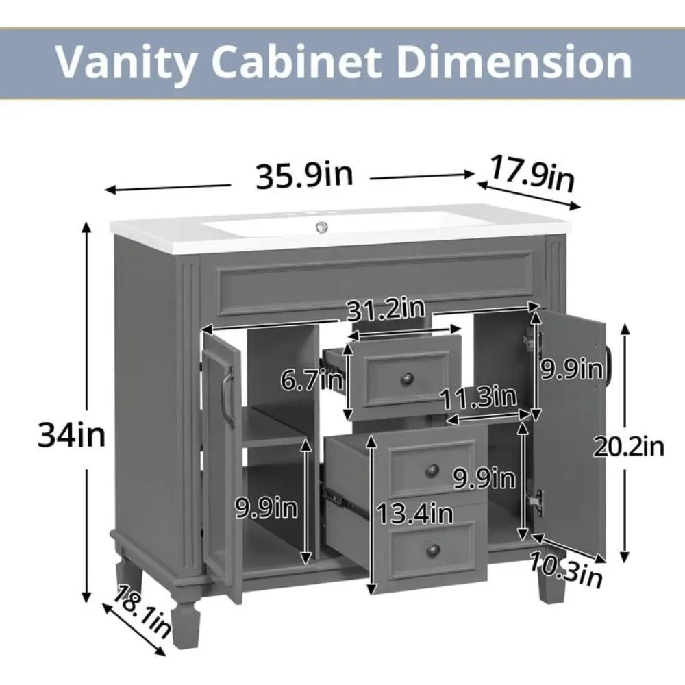 36" Modern Wood Bathroom Vanity Combo