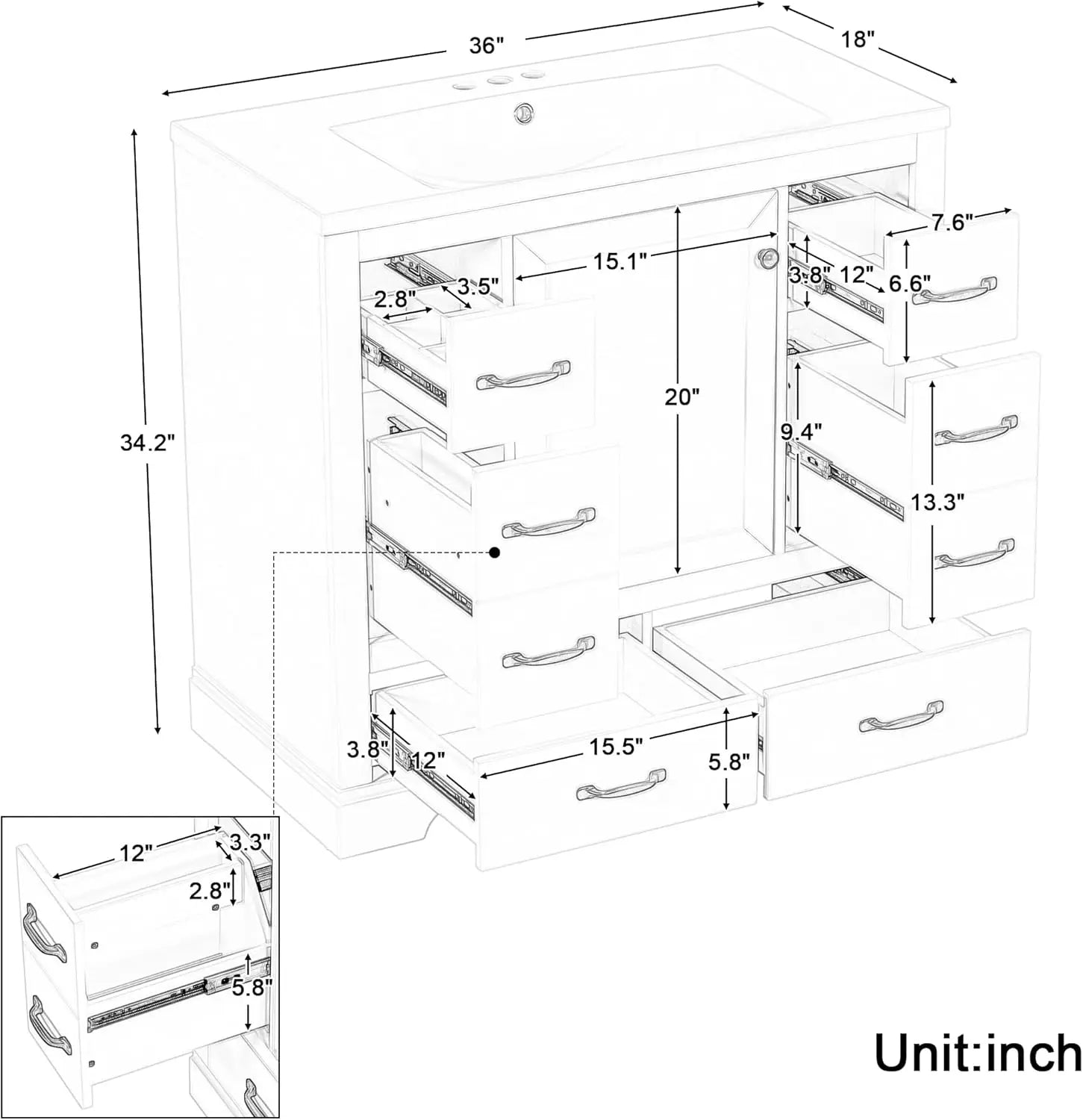 36" Solid Wood Modern Bathroom Vanity