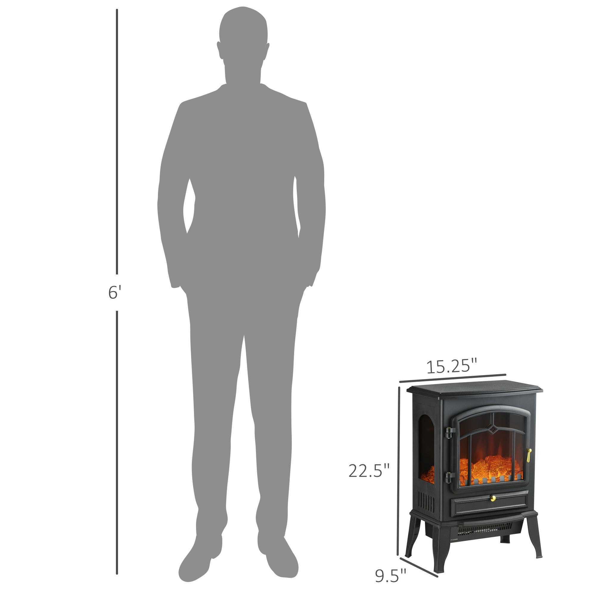 Calentador de Chimenea Eléctrica Chimenea Autoportante con Llama Realista de Tres Lados Protección contra Sobrecalentamiento 750W/1500W