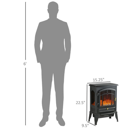 Electric Fireplace Heater Freestanding Fireplace Stove with 3-Side Realistic Flame Overheat Protection 750W/1500W