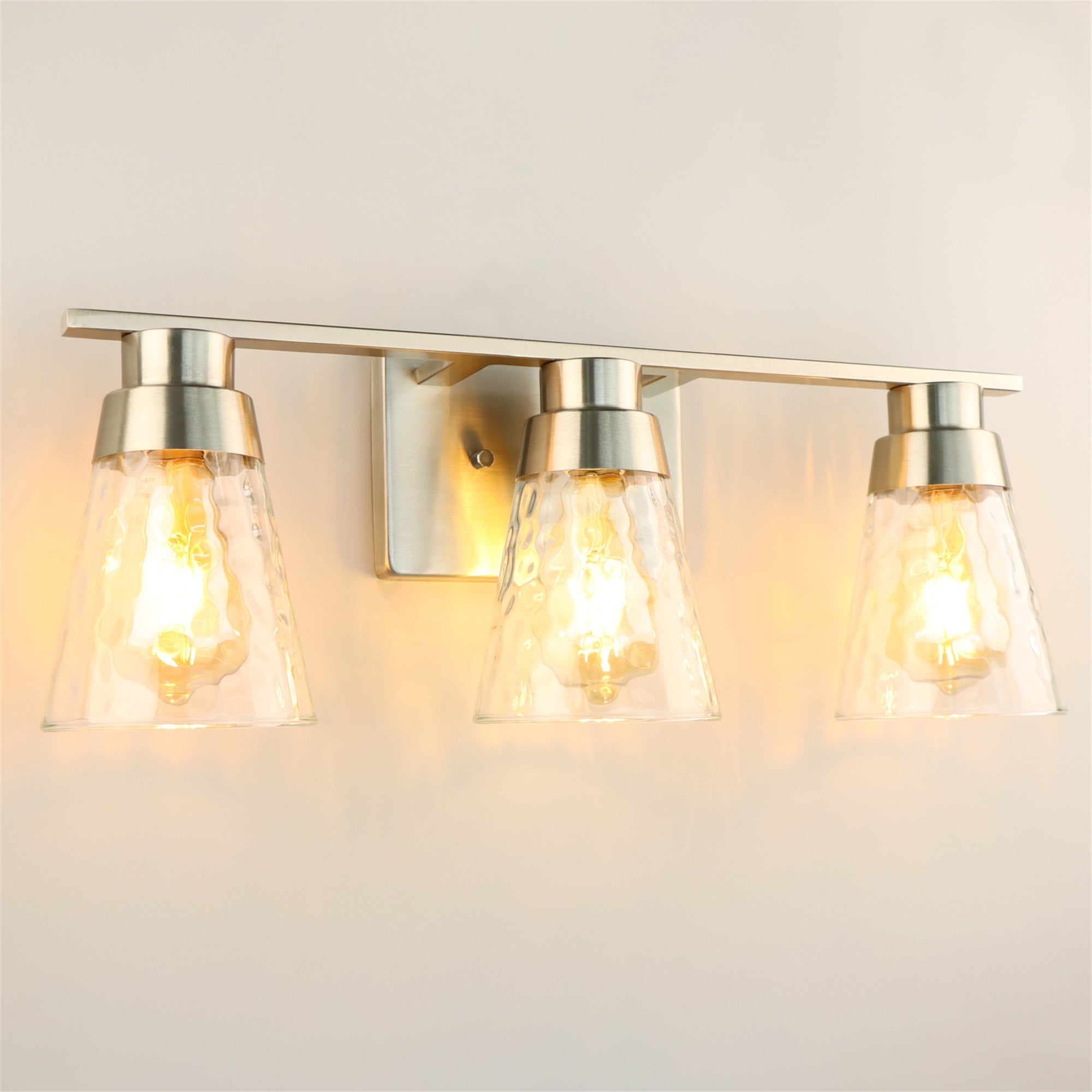 3 Luminarias de Tocador de Baño en Níquel Cepillado con Pantalla de Vidrio Martillado Transparente, Luminarias de Baño de 22 Pulgadas Sobre el Espejo, Para Ducha y Baño de Baño