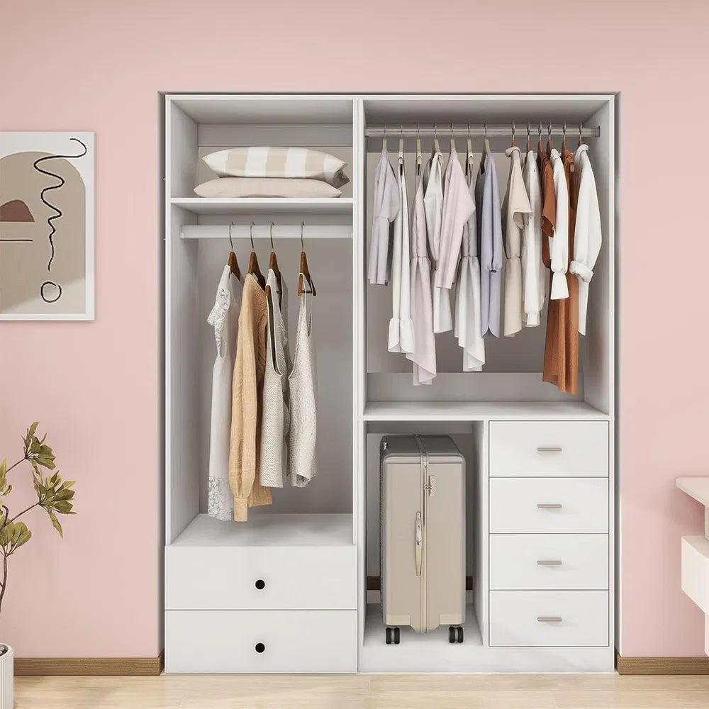 Tall Closet System With Closet Drawers,White Walk-in Closet Organizers And Storager