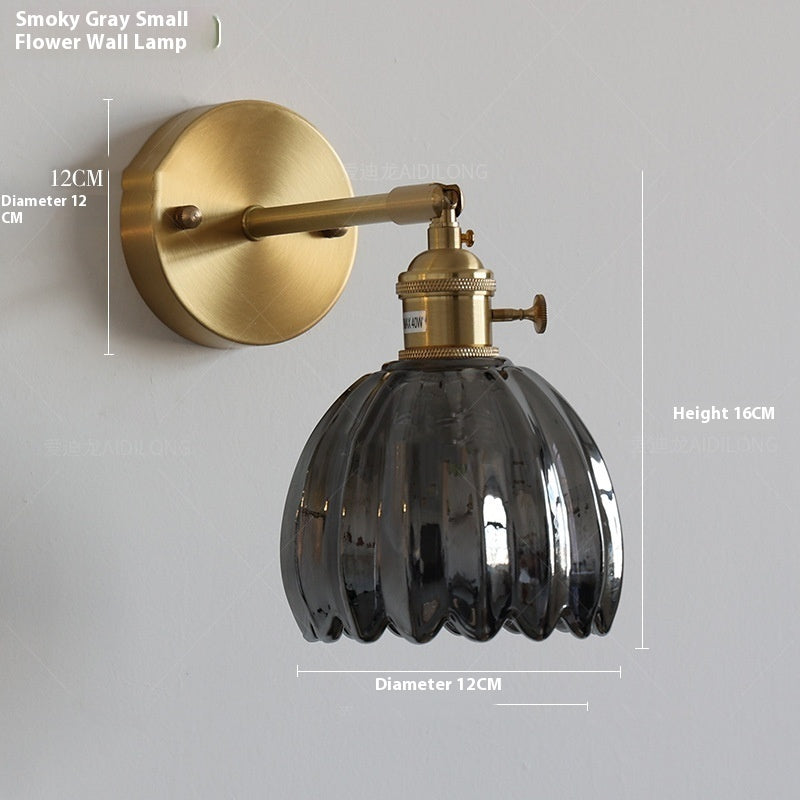 Retro Copper Glass Amber Little Flower Single-head Bedroom Simple Chandelier