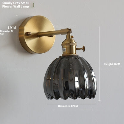 Retro Copper Glass Amber Little Flower Single-head Bedroom Simple Chandelier