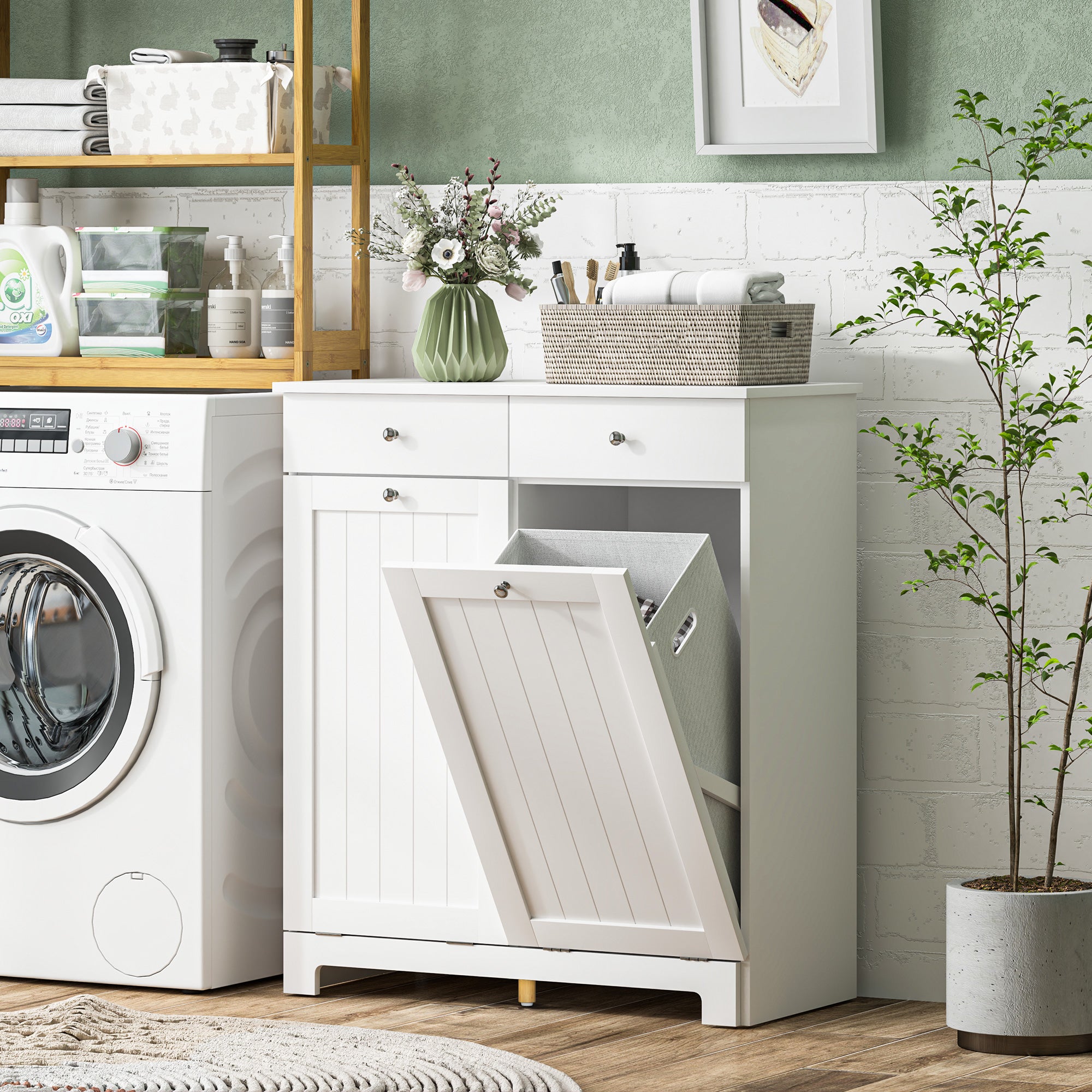 White Double Hamper Cabinet