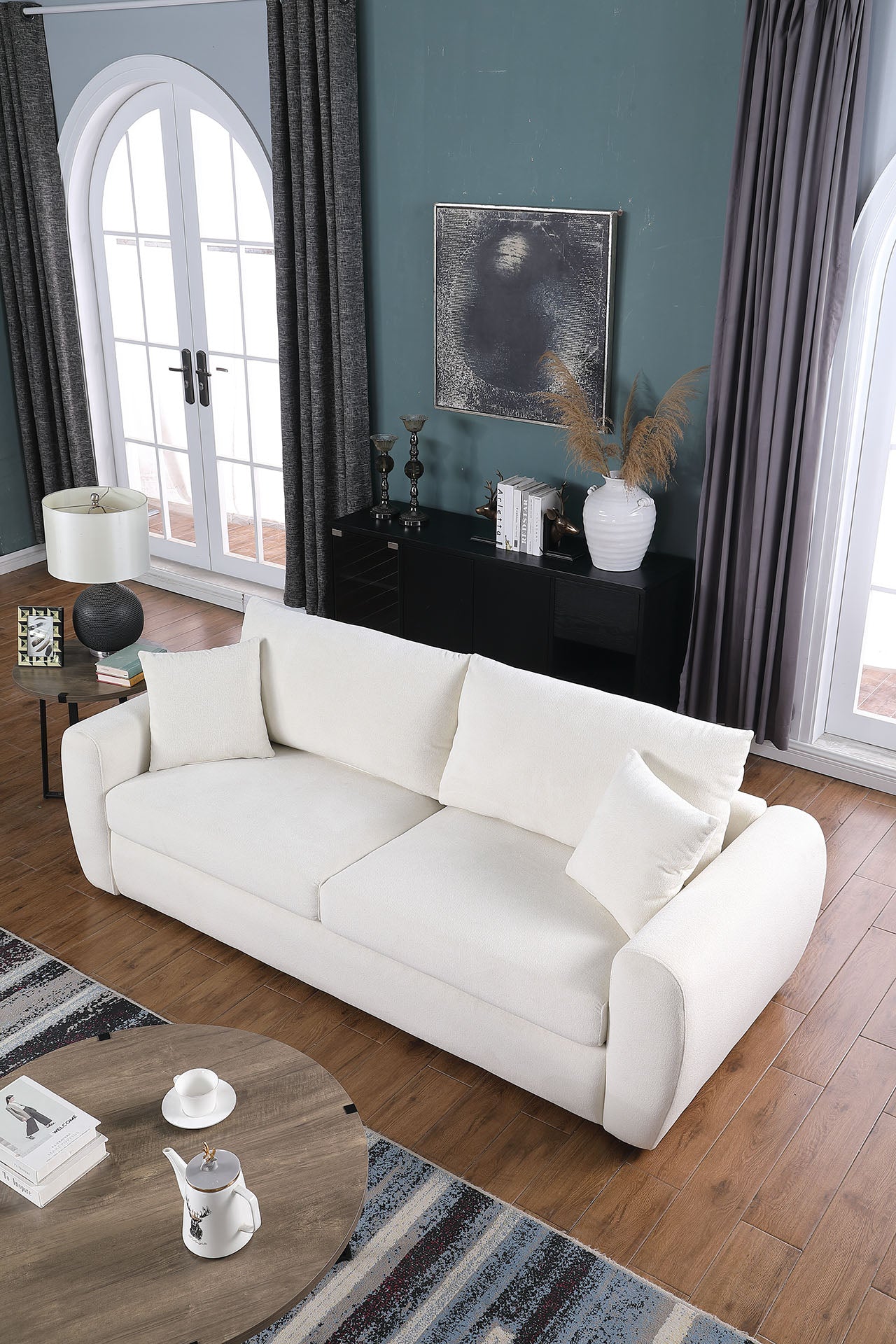 Beige Compressed Sofa Chenille Fiber Foam