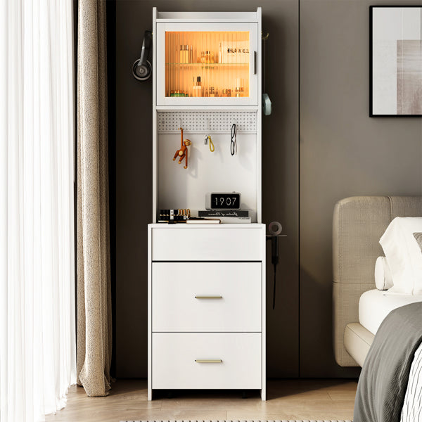 White Hemp Faced Particleboard With Triamine 2 Pull 1 Door 1 Flip LED 3 Tone Light Touch Mirror Dressing Table Set