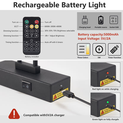 Picture Light Battery Operated With Remote, LED Black Art Lights For Paintings Rechargeable Dimmable And Timer, 16in Wall Sconce For Art Painting Gallery Adjustable Swing Arm For Display