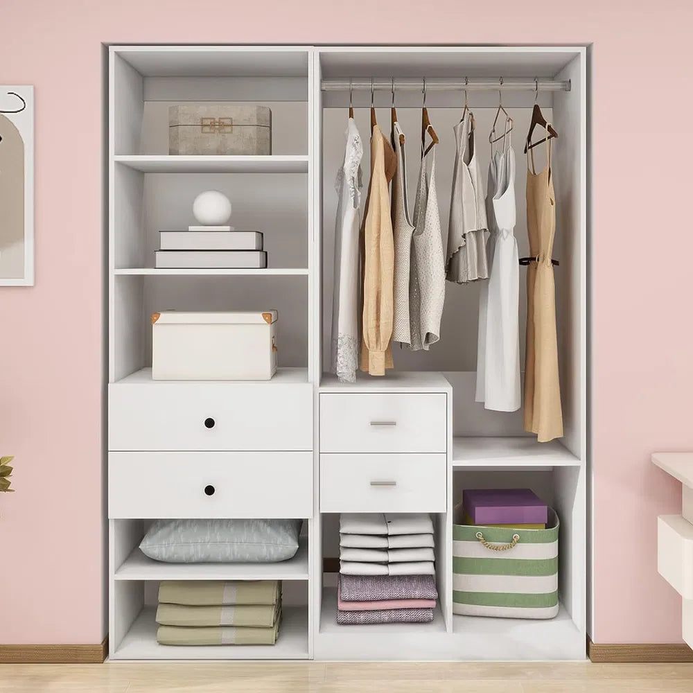 White Modular Closet System With Integrated Drawers