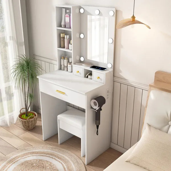 White Compact Vanity Desk