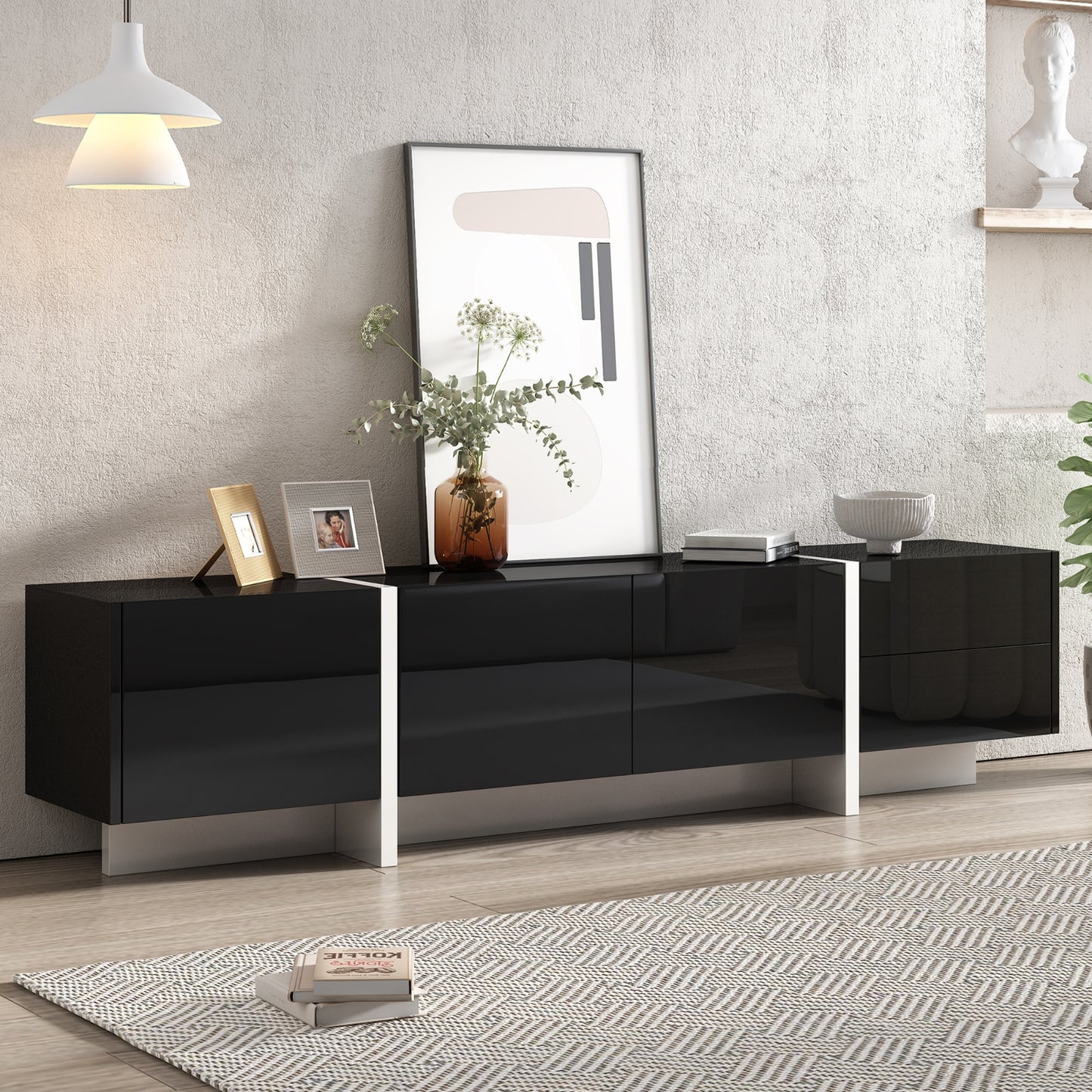 Contemporary White & Black TV Stand, Unique Style Console For TVs
