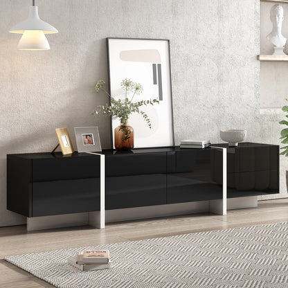 Contemporary White & Black TV Stand, Unique Style Console For TVs