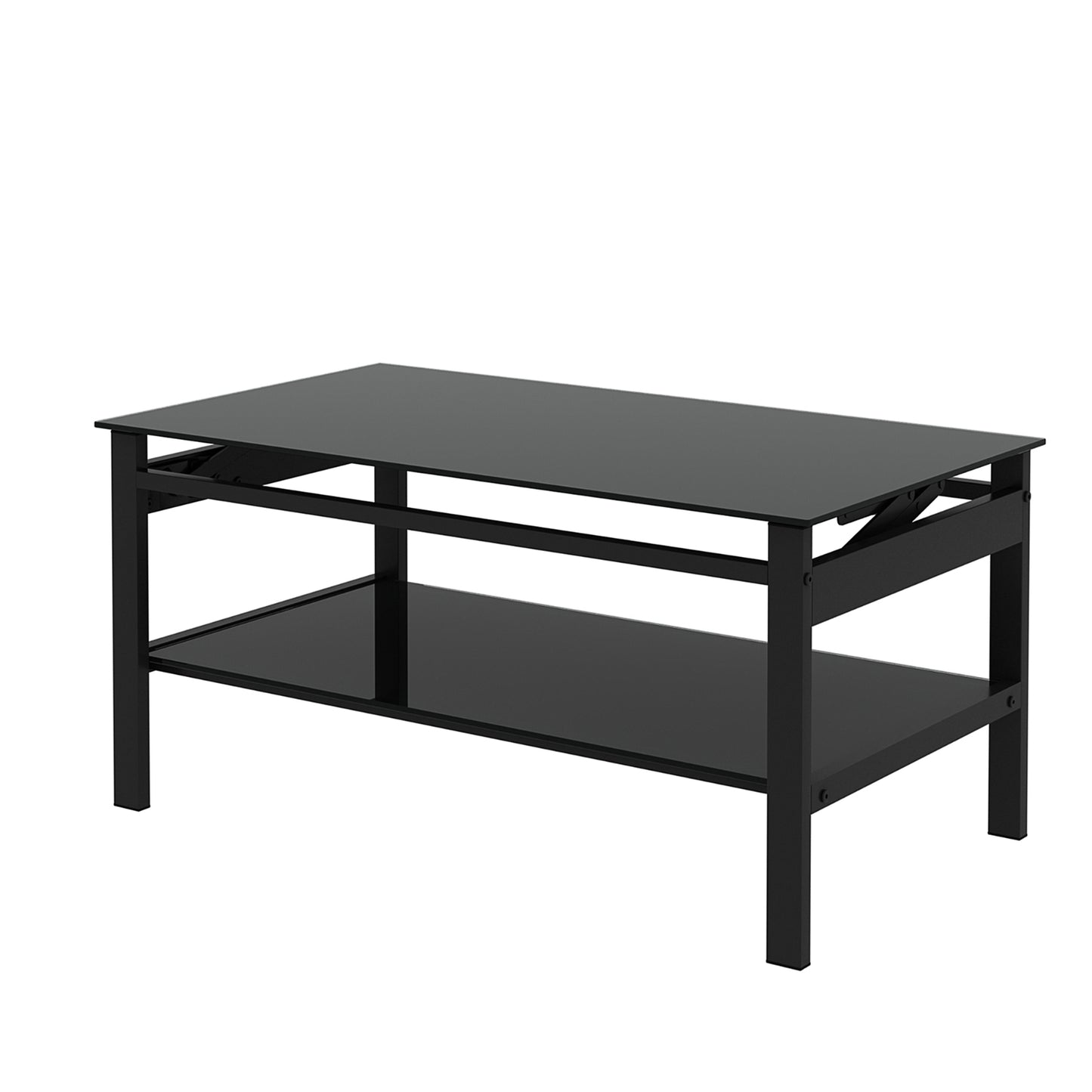 Glass Lift Top Coffee Table, 2-Layer Tempered Glass, Modern Simple, Black