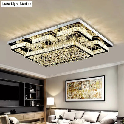 DecorBites™ DecorBites™ 39.5"/47" Rectangle Crystal Flush Mount LED Ceiling Light - Modern Living Room Lighting in Stainless Steel with Warm/White/Natural Light
