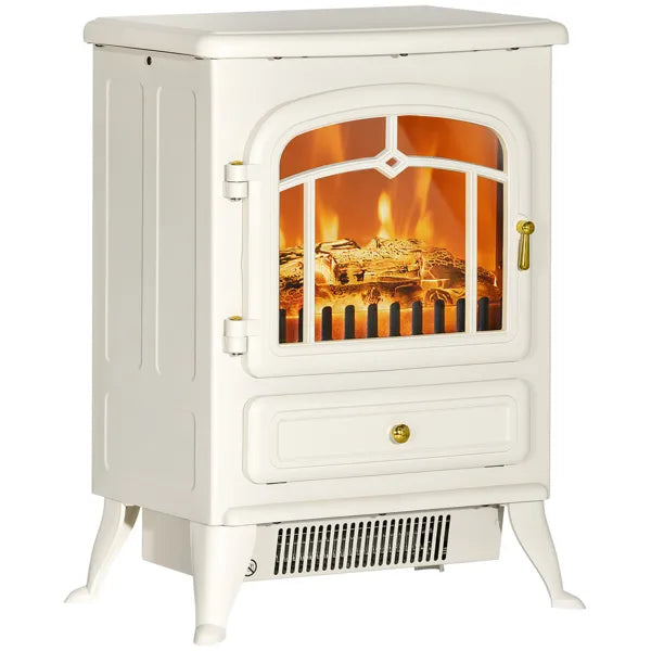 22" Elektro-Kaminheizung, freistehender Kaminofen mit realistischen LED-Flammen und Scheiten sowie Überhitzungsschutz, 750 W/1500 W, Beige