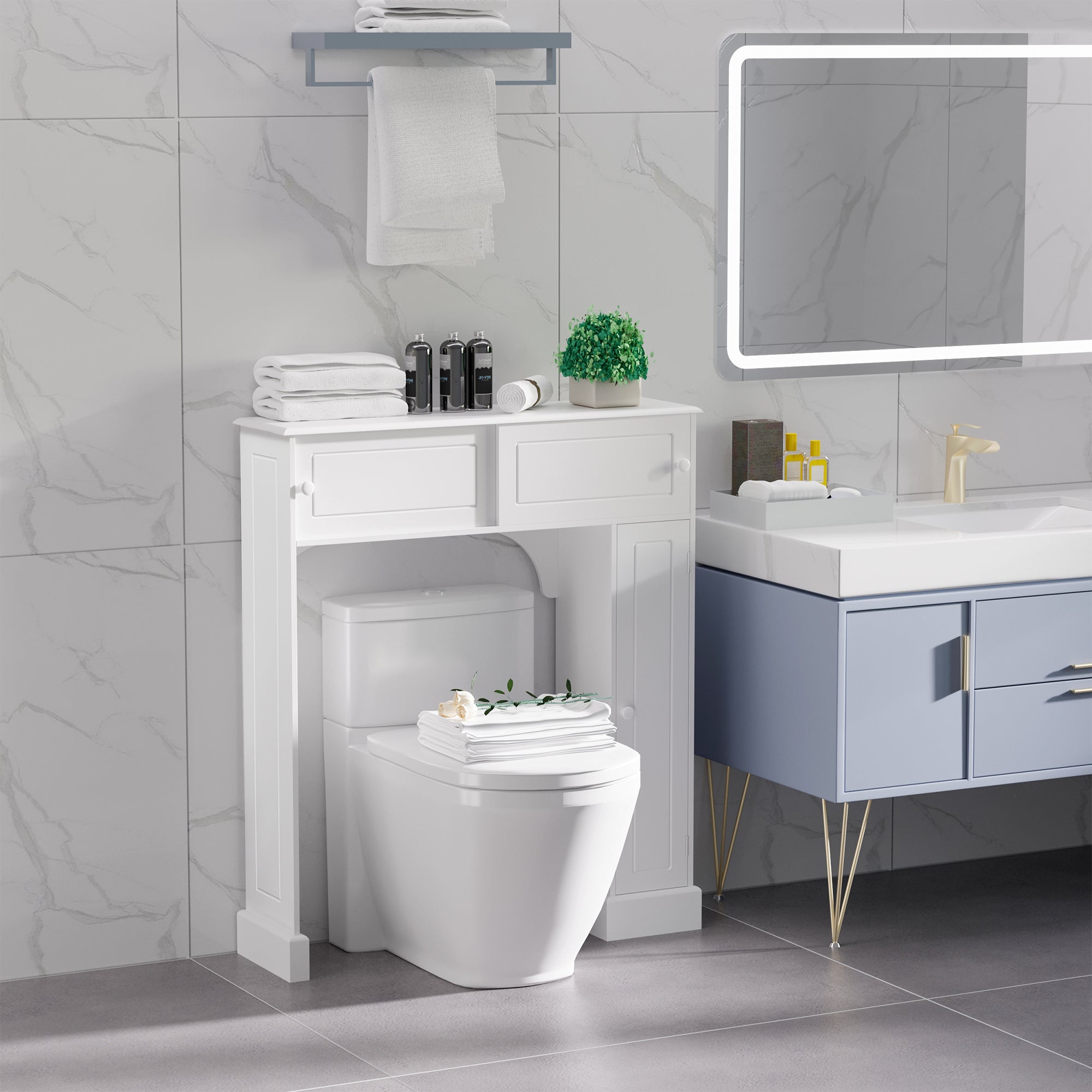 White Bathroom Storage Cabinet Over-Toilet MDF