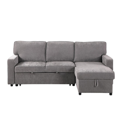 Upholstery Sleeper GREY Sectional Sofa With Storage Space, USB Port, 2 Cup Holders On Back Cushions