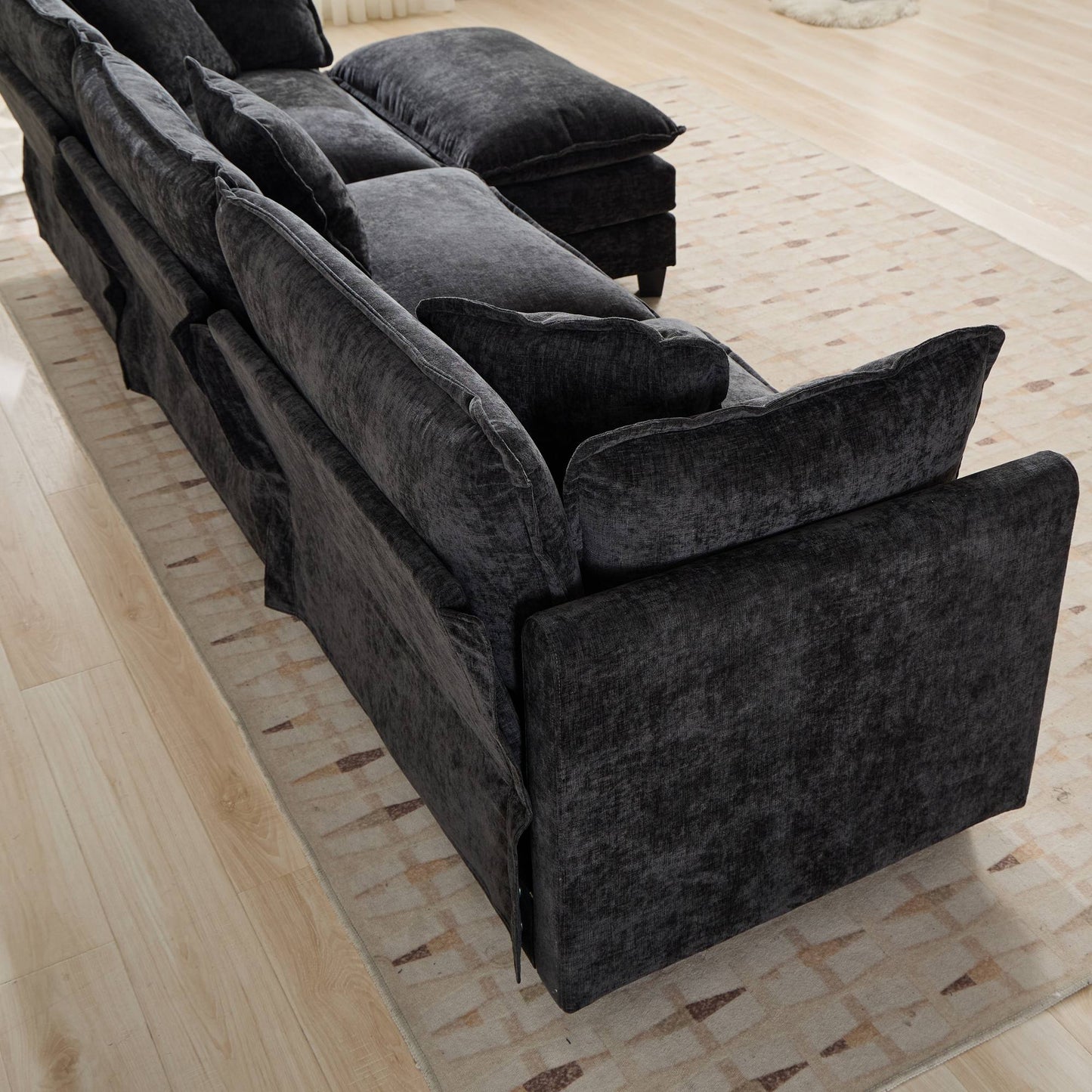 Cloud Sofa Two Seats The Cushion On The Armrest Not Included, Modern Sectional Couch, For Apartment, Comfy Double Layer Upholstered Seat Cushion, Breathable Chenille Fabric, Black,SW504ABK