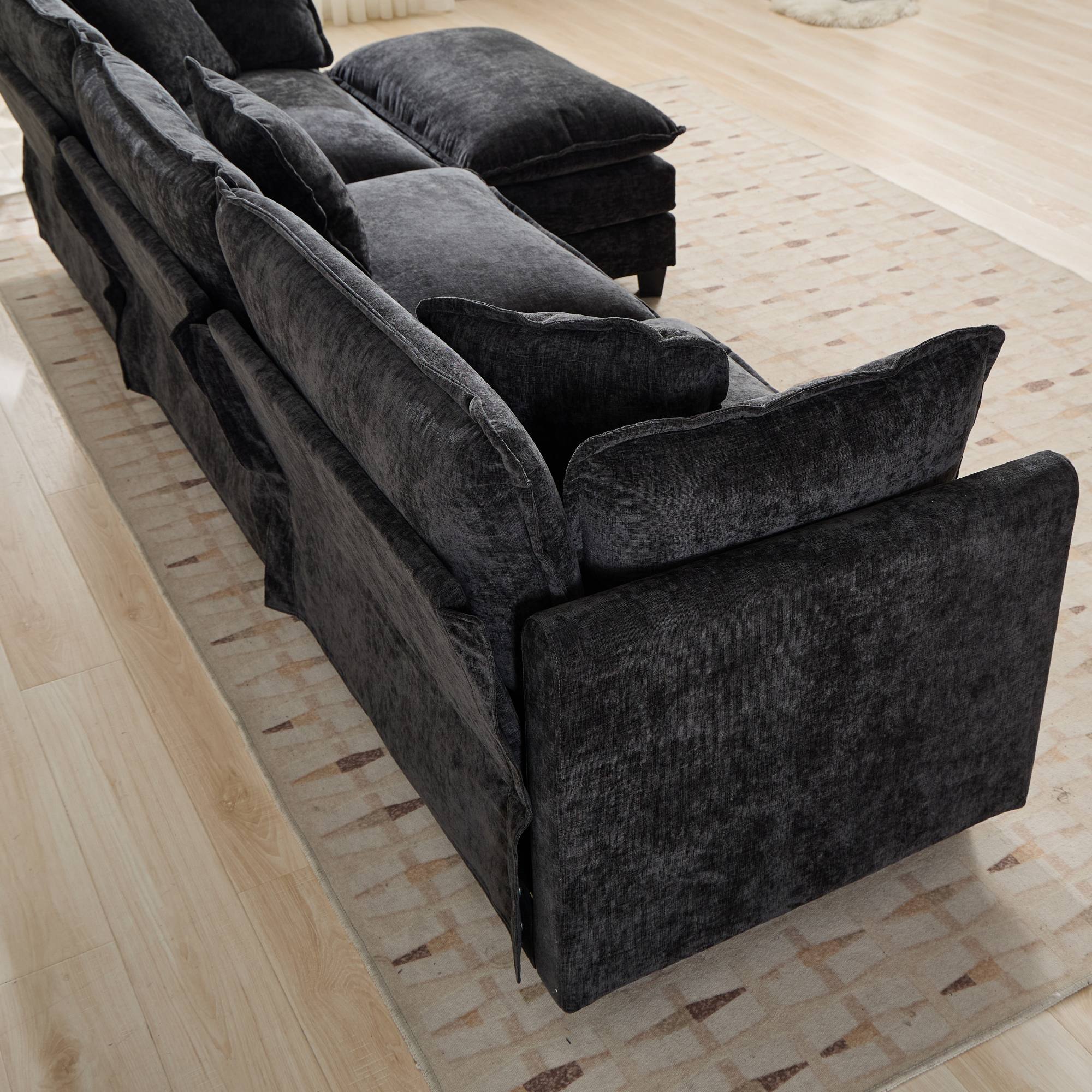 Sofá Nube Dos Asientos El Cojín en el Reposabrazos No Incluido, Sofá Seccional Moderno, para Apartamento, Cojín de Asiento Tapizado en Doble Capa Cómodo, Tela Chenille Transpirable, Negro, SW504ABK