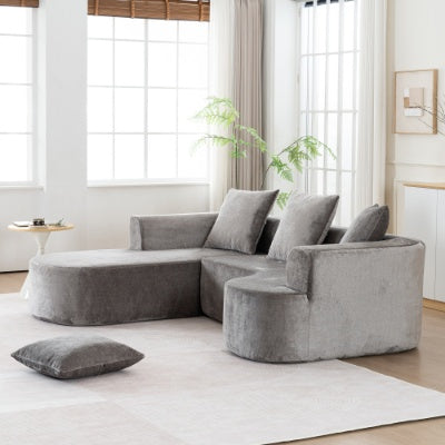 Sofá Seccional Modular con Chaise en Forma de L, Sofá Seccional Moderno con Función de Cama y Asiento Profundo, Sofás de Compresión de Esponja Sin Ensamblaje Requerido - Tela Gris de Corduroy