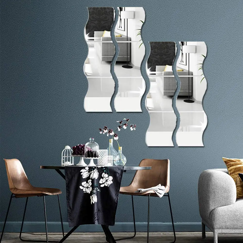 3D Acrylic Wave Mirror Wall Stickers