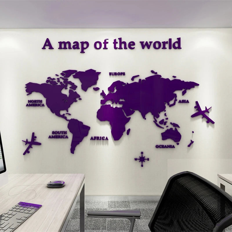 3D Acrylic World Map Wall Sticker