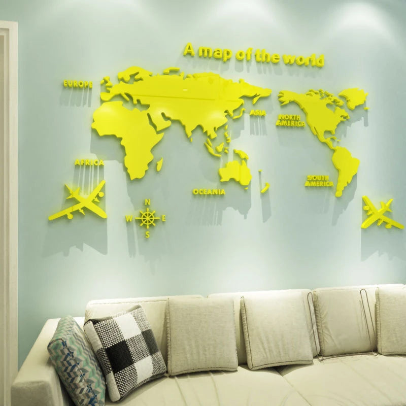 3D Acrylic World Map Wall Sticker