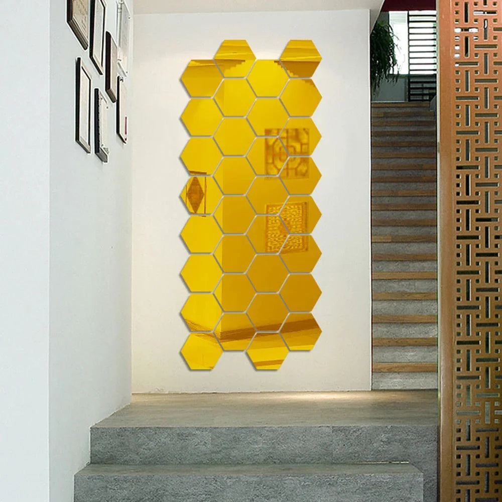 3D Hexagon Acrylic Mirror Wall Stickers