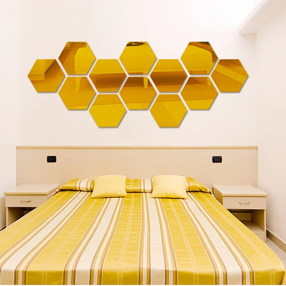 3D Hexagon Acrylic Mirror Wall Stickers