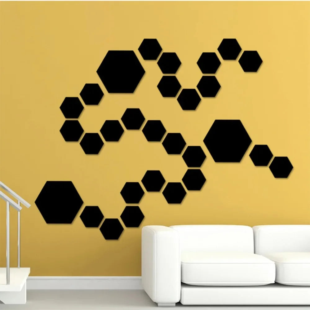 3D Hexagon Acrylic Mirror Wall Stickers